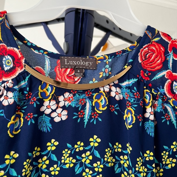 Luxology Women's Floral Mini Dress Sleeveless Keyhole Size 4 - Picture 3 of 9